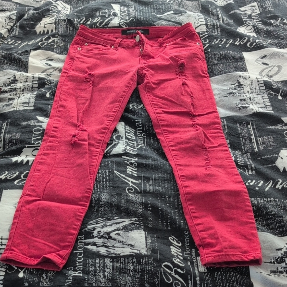 Red Distressed Jeans